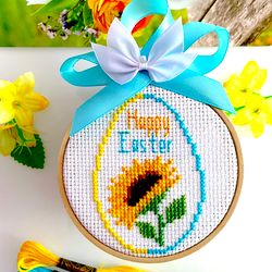 HAPPY EASTER SUNFLOWER EASTER EGG Ornament cross stitch pattern PDF by CrossStitchingForFun Instant Download