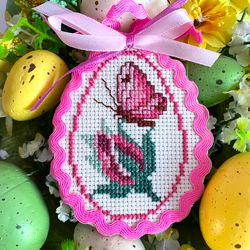 ROSE BUD AND a BUTTERFLY EASTER EGG Ornament cross stitch pattern PDF by CrossStitchingForFun Instant Download