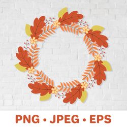 fall wreath sublimation design. autumn leaves round frame