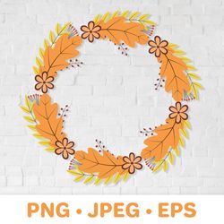 autumn wreath sublimation design. fall leaves round frame