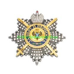 Star of the Order of St. Andrew the First-Called with rhinestones with a crown with swords. Russian empire. Copy