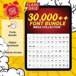 30,000 biggest font collection bundle, best seller font, ultimate font pack, mixed premium and free font