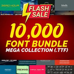 10,000 biggest font collection bundle, best seller font, ultimate font pack, mixed premium and free font