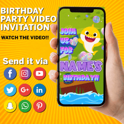 Baby Shark Invitation, Baby Shark Video Invitation, Baby Shark Invite, Baby Shark Birthday invitation