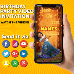 encanto birthday party video invitation, encanto animated invite video, madrigal digital custom invite