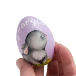 Personalized Easter gifts 2023 Wooden hand painted egg Cute Easter bunny Easter basket stuffers toys Easter eggs rabbit