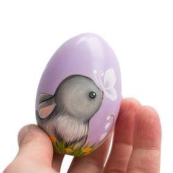Easter gift Wooden painted egg Cute bunny Keepsake idea Easter basket filler Egg hunt Custom gift rabbit First Easter