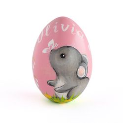 Personalized Easter gift Wooden painted egg Cute little mouse Keepsake idea Easter basket filler Egg hunt Custom gift