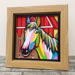 Farmhouse Horse 3D Layered SVG For Cardstock/ Colorful Horse Multilayer SVG/ Animal Pop Art/ Farm Animal Papercraft