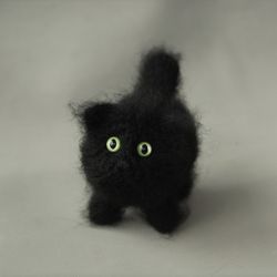Black cat Crochet Fluffy kitten Amigurumi cat Tiny cat Cute Miniature cat Toy funny animal OOAK Small Little cat