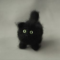 black cat crochet fluffy kitten amigurumi cat tiny cat cute miniature cat toy funny animal ooak small little cat