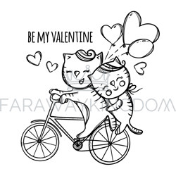 cat riding a bike valentine day cartoon vector illustration set