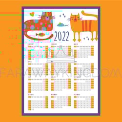 cat sleeps calendar 2022 year organizer vector illustration set