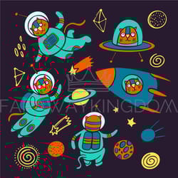 cat space cute cosmic traveling animal vector illustration set