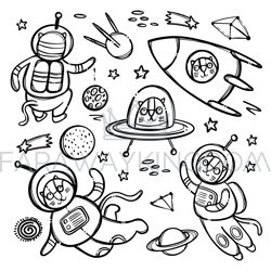 cat space pattern monochrome cute traveling animal vector