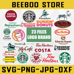 logo brand bundle svg starbucks svg, dunkin' donuts svg, mccafe svg, tim hortons svg, gloria jean's carion coffee svg