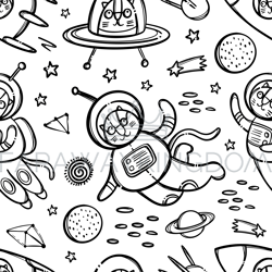 cat space pattern monochrome cute traveling animal vector