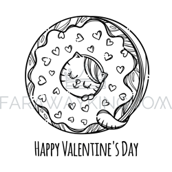 cat valentine donut sweet holiday vector illustration set