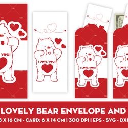 Cute lovely bear envelope and card SVG