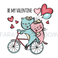 cats riding to valentine day cartoon vector illustration set