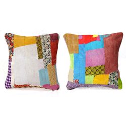 vintage kantha cotton patch ralli indian cushion covers (set of 2)