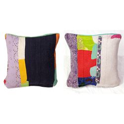vintage kantha cotton patch ralli indian cushion covers (set of 2)