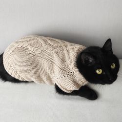 Cable cat sweater Hand knit jumper for cat Knit clothing for pets Jacket for cat Knitwear for cat Sphynx cat sweater