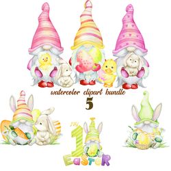 Easter Gnomes Clipart, Bunny Gnome Clipart, Easter Bunny Clipart, Easter Gnome Girl, Easter Egg Clipart, Nursery Baby E