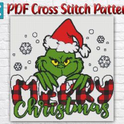 Grinch Cross Stitch Pattern / Christmas Cross Stitch Pattern / Disney Cross Stitch Pattern / New Year Holiday PDF Chart
