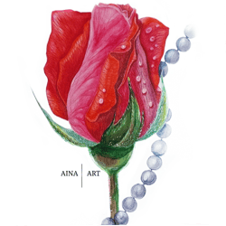Watercolor botanical painting Rose, A4 format on paper, reproduction (print). Original handmade. A great decoration f