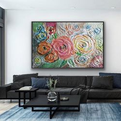 rose leaf painting, large wall art, flowers wall decor, texture wall art, original abstract painting, contemporary art