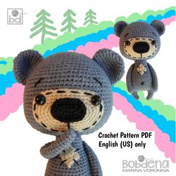 Toy Bear Crochet Pattern, Amigurumi bear pattern PDF, crochet tutorial with photos