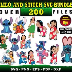 200 LILO AND STITCH MEGA SVG BUNDLE - svg, png, dxf, eps files for print & cricut