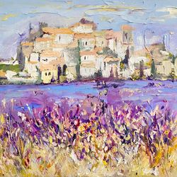 Oil painting landscape Lavender fields on canvas Made to order Abstract landscape painting Cityscape art gift Wall Decor