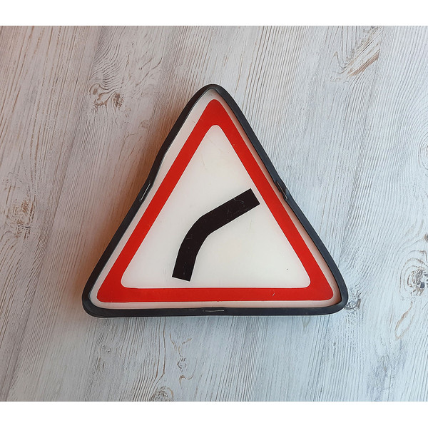 gentle curve ahead russian traffic sign vintage