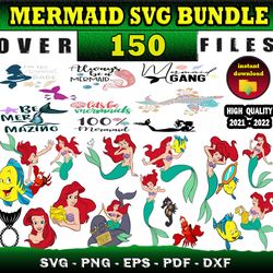 150 MERMAID MEGA SVG BUNDLE - SVG, PNG, DXF Files for print & cricut