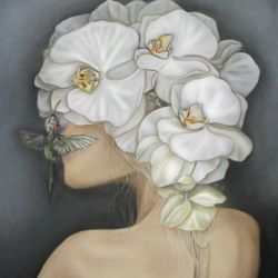 original oil painting "orchid".  interior painting