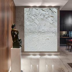 white&gray leaf painting, large wall art, white&gray wall decor, texture wall art, original abstract painting