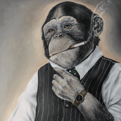 Original acrylic painting "chimpanzee smokes".  Interior painting