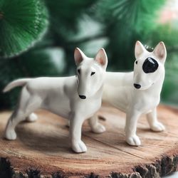 figurine white bull terrier ceramics handmade, statuette, statue