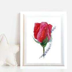 Watercolor botanical painting Rose, reproduction (print). Original handmade. A great decoration f