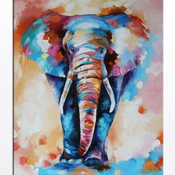 Elephant Original Painting Animal Oil Artwork Elephant Wall Art Safari Painting Colorful Elephant Art Indian Painting