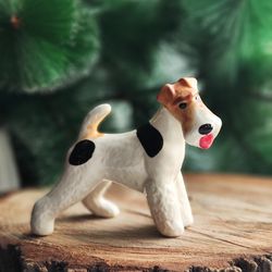 figurine Fox terrier dog ceramic handmade,  statuette porcelain