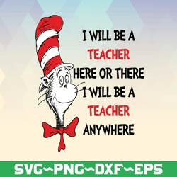 i will be preschool teacher here or there svg, cat in hat svg, dr seuss sayings svg, read across america svg, png, subli