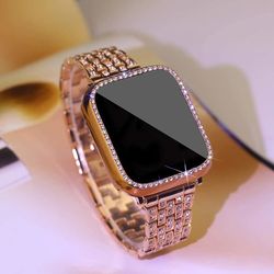 Metal Strap for Apple Watch Band 41mm 45mm 40mm 44mm Woman Diamond Stainless Steel Link Bracelet iWatch 8 7 6 SE 5 3