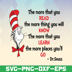 The more that you read svg, Cat in hat svg, Dr Seuss svg, Seuss sayings svg, Read across America, png, dxf, clipart, vec