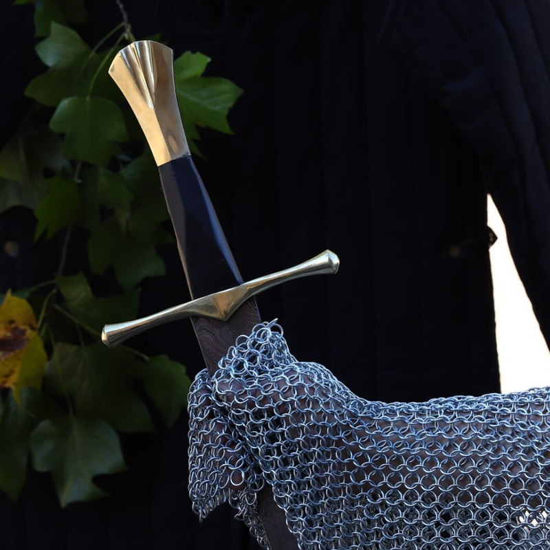 New Horizons Collectible Templar-Style Sword Hand Forged Damascus Steel Medieval Inspired Sword with Leather Sheath Twist Pattern now.jpg