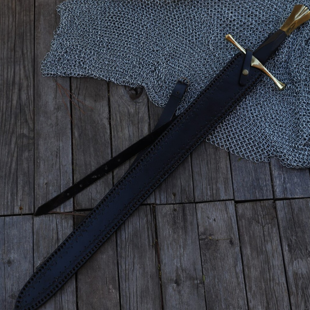 New Horizons Collectible Templar-Style Sword Hand Forged Damascus Steel Medieval Inspired Sword with Leather Sheath Twist Pattern s.jpg