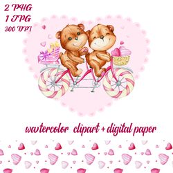 Happy Valentine Day Teddy Bear. Illustration. digital paper