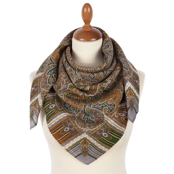 brown pavlovo posad wool shawl wrap size 89x89 cm 789-1